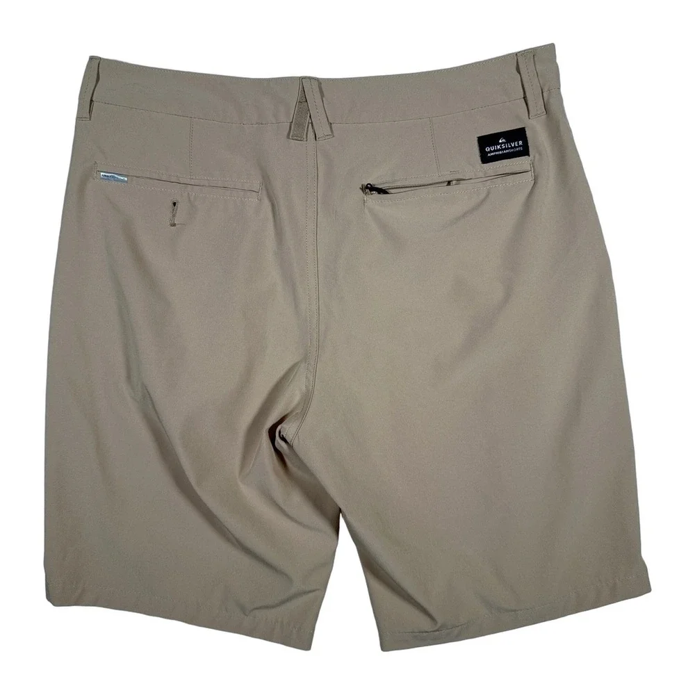 Quiksilver Amphibian Shorts Mens Size 32 Khaki 4 Way Stretch Quick Dry Shorts
